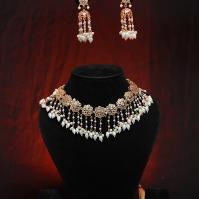 Elegant Ruhiya Choker Set - Heavy Jadau Necklace with Polki Pearls