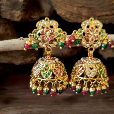 Noori Jhumkas Earrings with 22-Carat Gold Plating, Traditional Noori Jhumkas Earrings - Latest Earrings Design