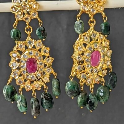 Rifa Danglers earrings - Real emerald and ruby stones,22-carat gold plated Rifa Danglers - Latest earrings design