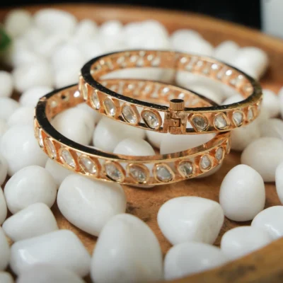 Close-up view of Sattva Gold Plated Bangles with 22 carat gold plating and real Kundan