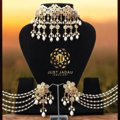 Anabia Bridal Jewellery Set - 22 Carat Gold Plated Choker with Pearls