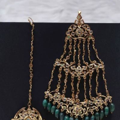 Traditional Indian Bridal Jewellery Set - Real Emerald and Gold Plating