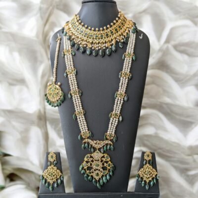 Close-up of Real Emerald and Pearl Necklace from Ayah Bridal Set