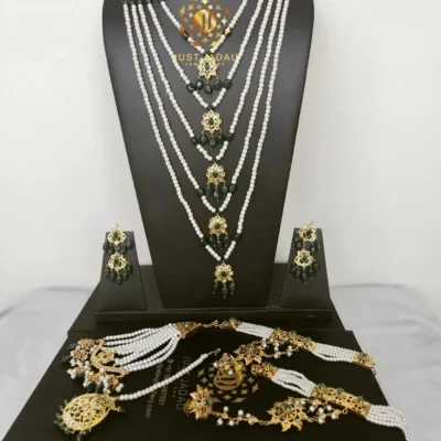 Ayman Bridal Sahare in Traditional Hyderabadi Style, Panchlada Haar from Ayman Bridal Set Showcasing 22 Carat Gold Plating