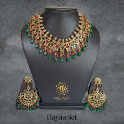 Haya Bridal Set Necklace with Ruby and Emerald Stones