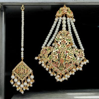 Jamila Jhumar-Tika Navratan Design with Pearls and Emerald