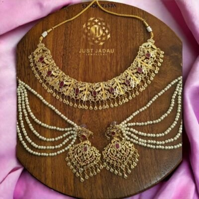 Lavina Bridal Jewellery Set Online - Ruby Necklace with 22-Carat Gold Plating