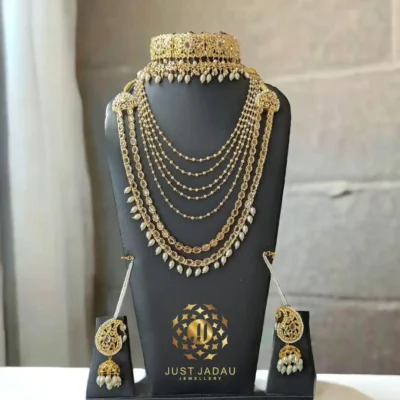 Malaika Bridal Set - 22 Carat Gold Plated Necklace, Earrings, and Tika