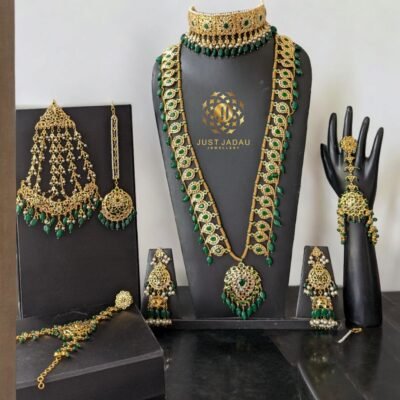 4: Heavy Jhumar Bridal Accessory in Emerald