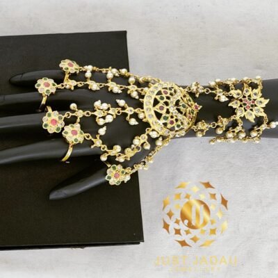 Parina Bridal Set Choker - Elegant 22-carat gold-plated choker with ruby and emerald detailing.