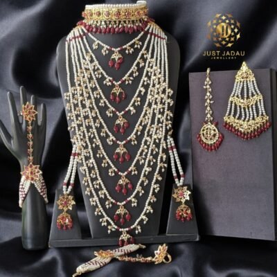 Rozina Bridal Jewellery Set Heavy Choker with Ruby Accents