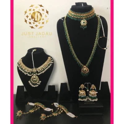 Zehra Bridal Jewellery Set - Hyderabadi Emerald Choker in 22 Carat Gold Plating