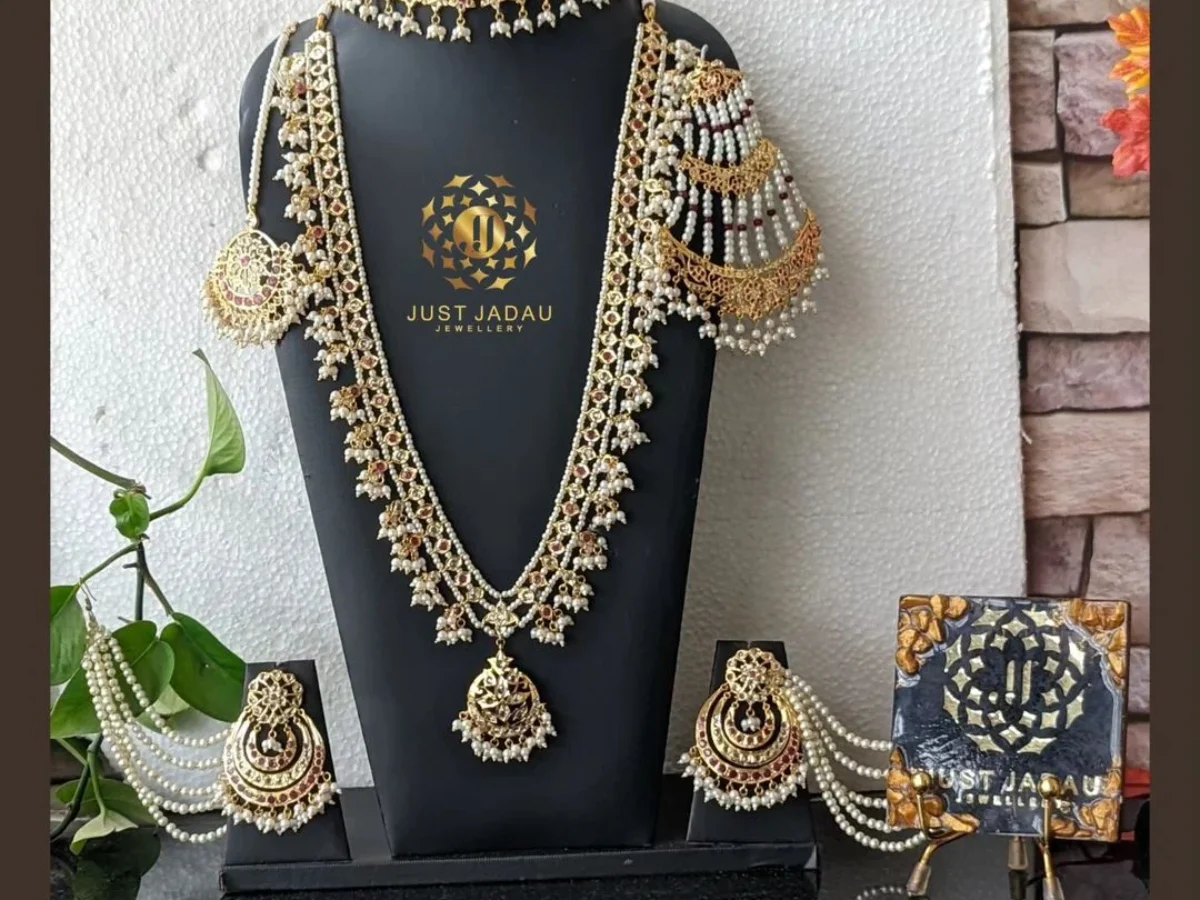 Punjabi Jewelry/ Jadau Necklace Set/ Indian Jewelry/ Chandbali Earrings/ Kundan Pearl store Jewelry Set/ Indian Wedding/ Indian Bridal Jewelry Set